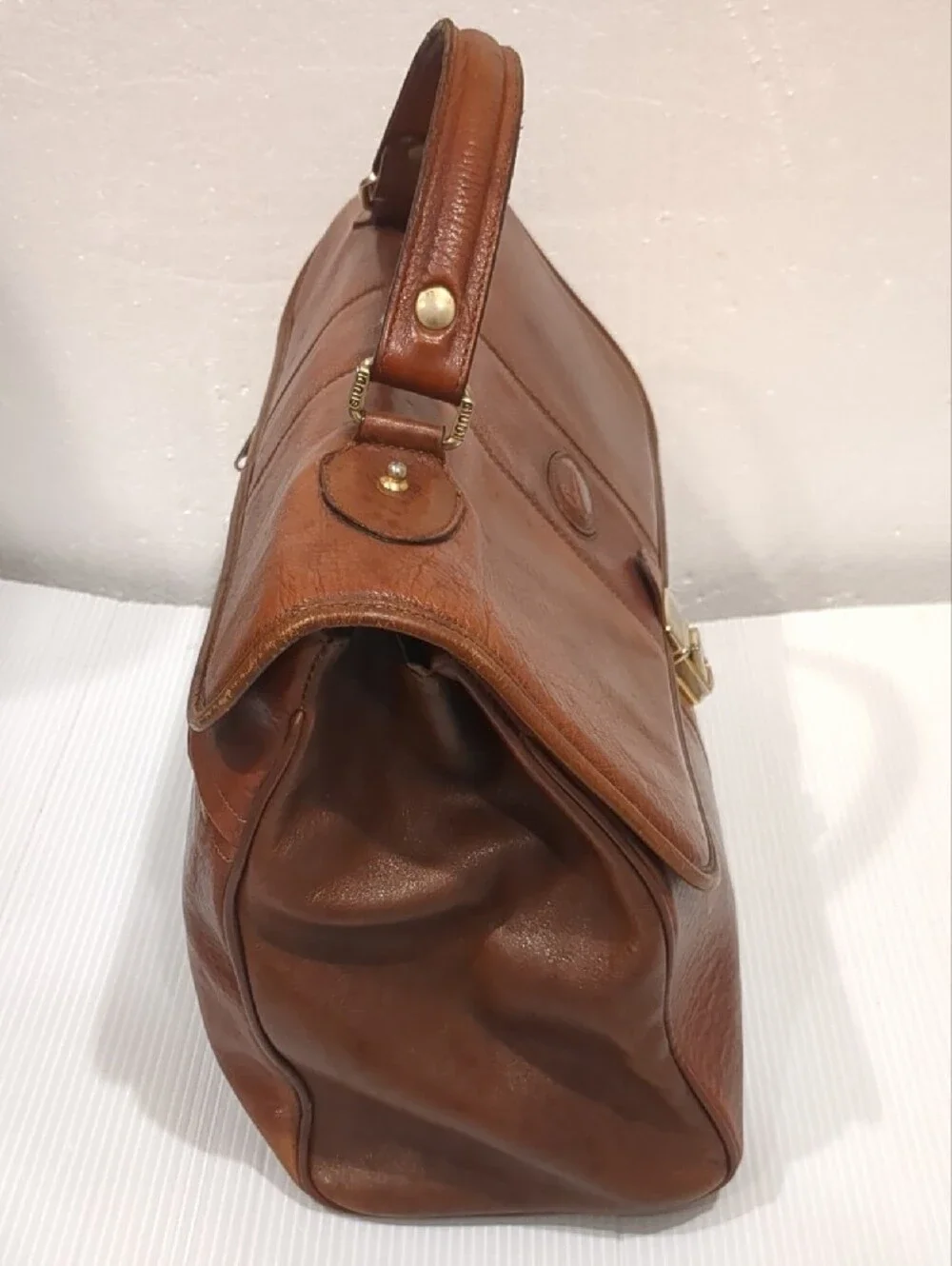 Italian Vintage Brown Leather Doctor-Style Briefcase Satchel